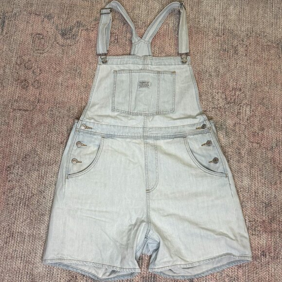 Levi's Shortalls Denim Light Wash Overalls Shorts L - Picture 1 of 4